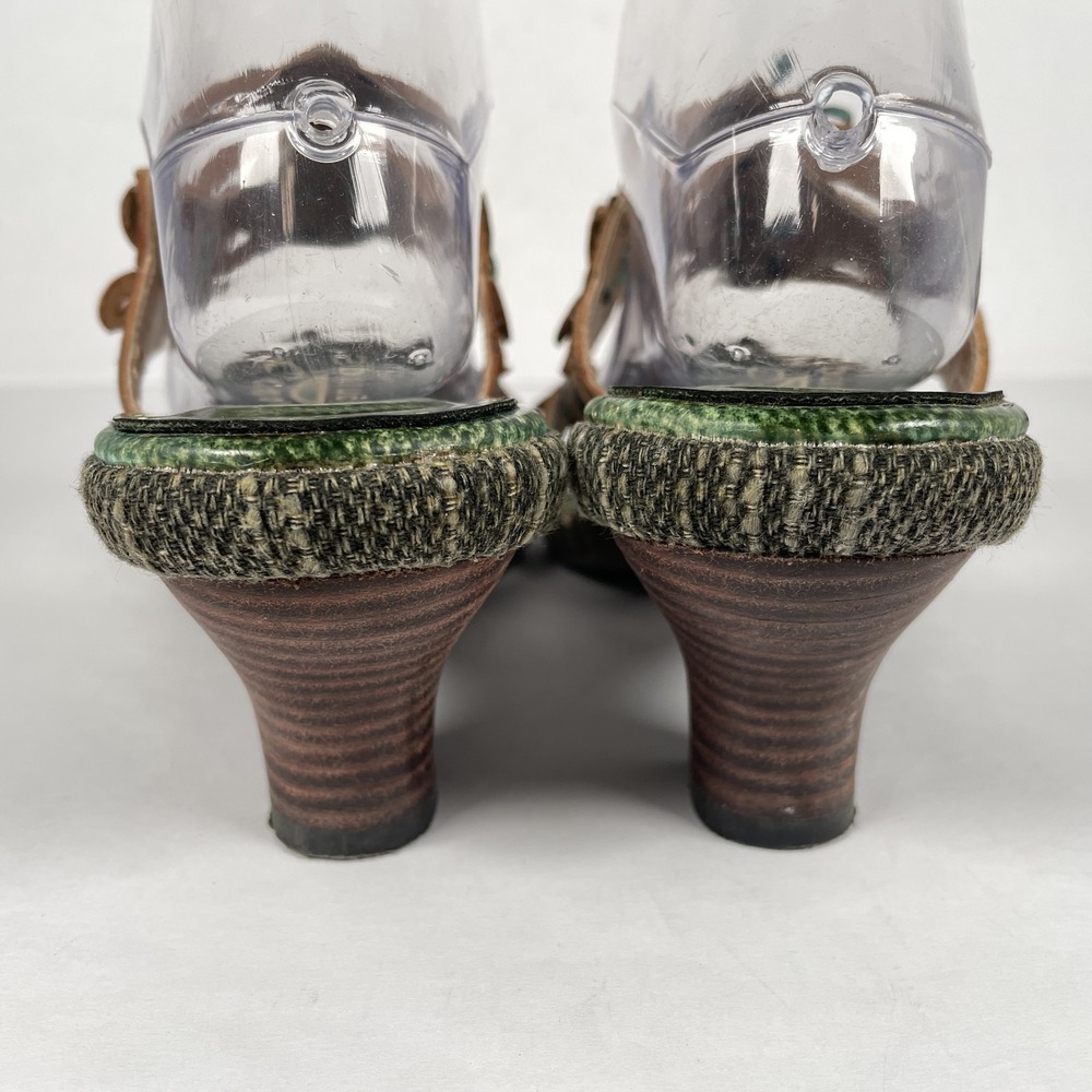 Spring Step Savory Shoes Womens Size 41 Green Leather Slide Heels Floral Slip On - Picture 5 of 10